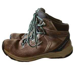 Merrell Men Erie Mid Waterproof Hiking Boots Size 9.5 Brown Suede Earth J033689